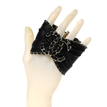 Chanel Lambskin Chain CC Cuff Bracelet Black Gold 2 of 8
