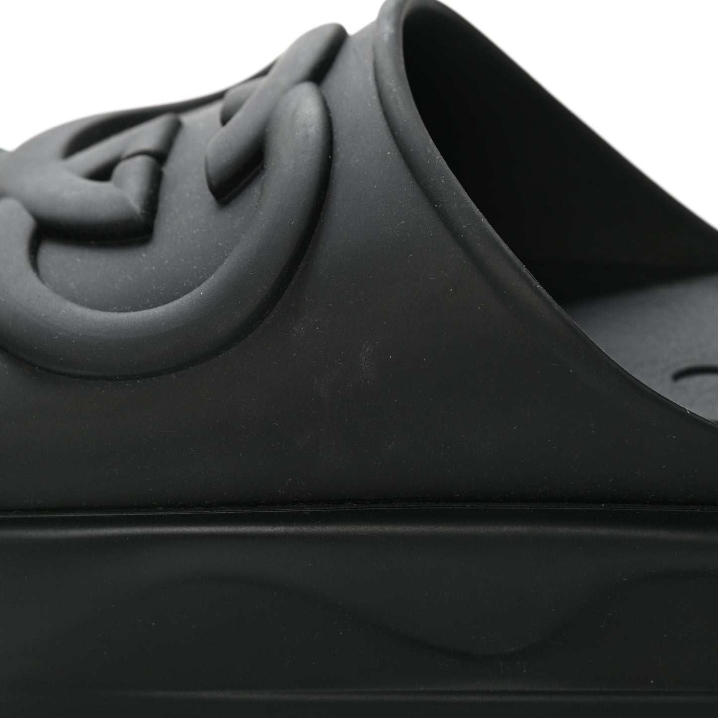 Soft Rubber Mens Interlocking G Platform 42mm Slide Sandals 8 Black