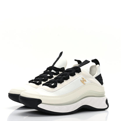 Chanel Velvet Calfskin Mixed Fibers CC Sneakers 37 Ivory Black 3 of 7