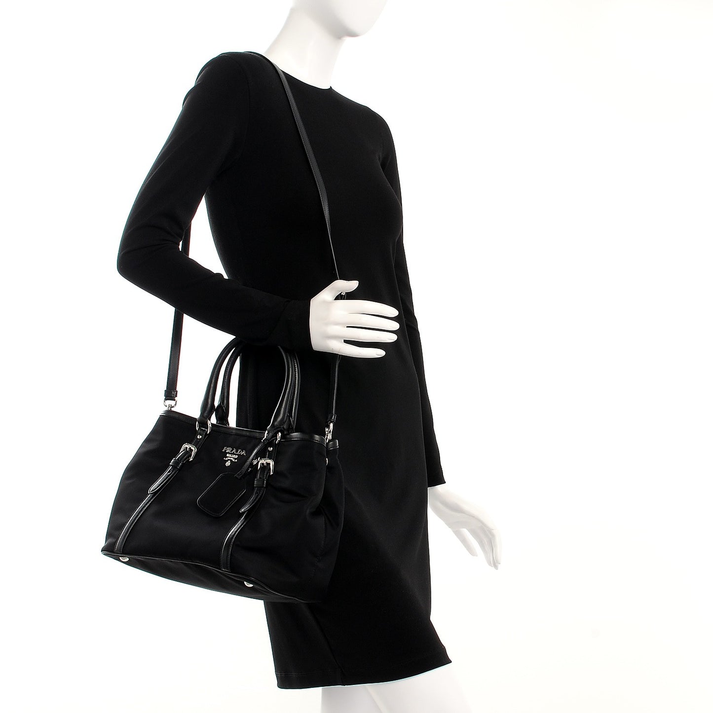 Nylon Tessuto Soft Calf Tote Nero Black