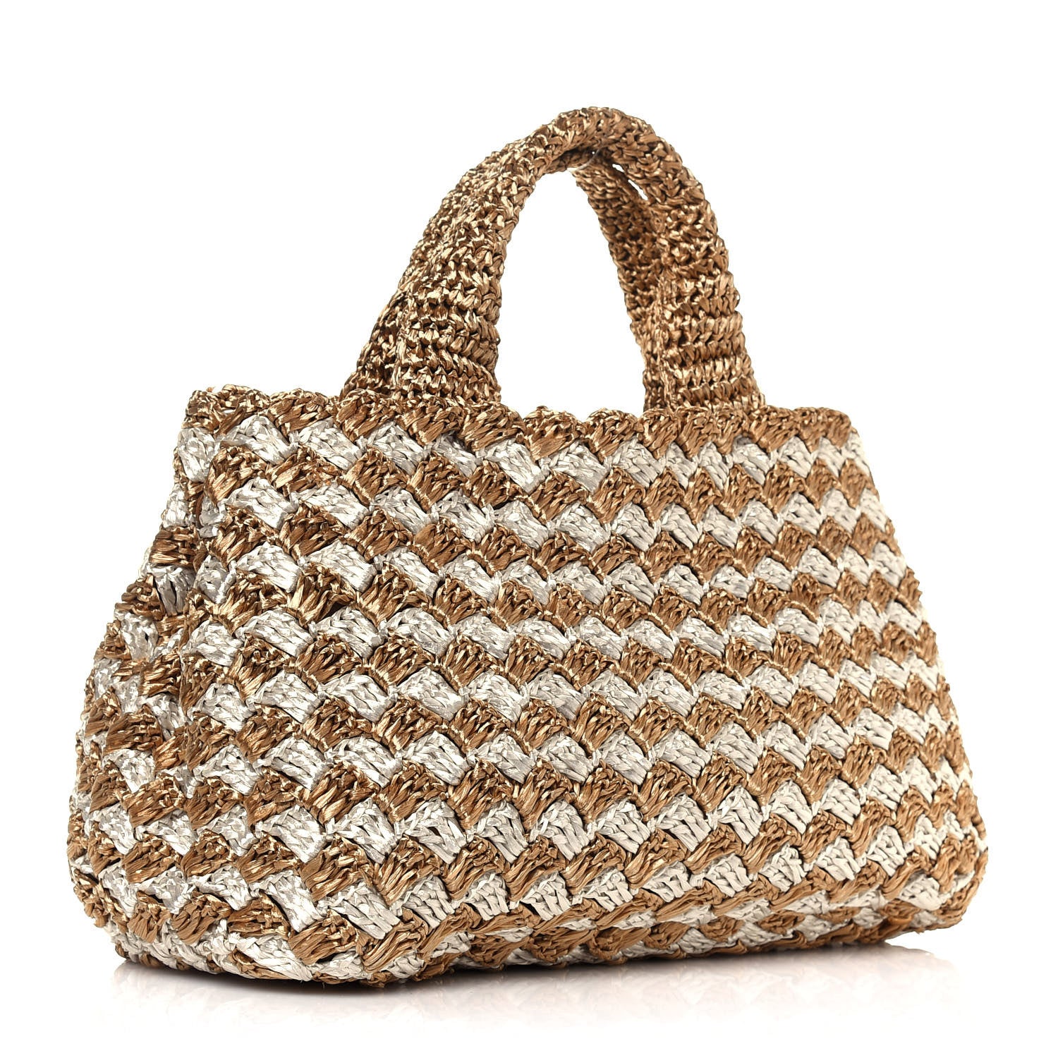Prada Raffia Crochet Bi-Color Tote Naturale Talco 3 of 12