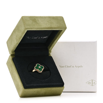 Van Cleef & Arpels 18K Yellow Gold Diamond Malachite Vintage Alhambra Ring 50 5.25 6 of 6