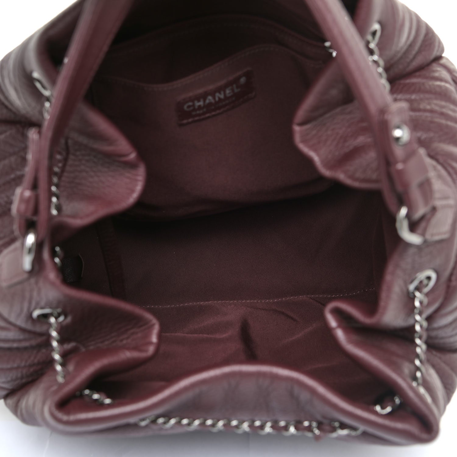 Chanel Deerskin Chevron CC Chain Bucket Drawstring Bag Burgundy 6 of 10