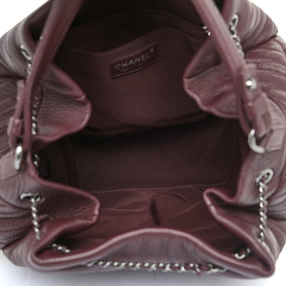 Chanel Deerskin Chevron CC Chain Bucket Drawstring Bag Burgundy 6 of 10