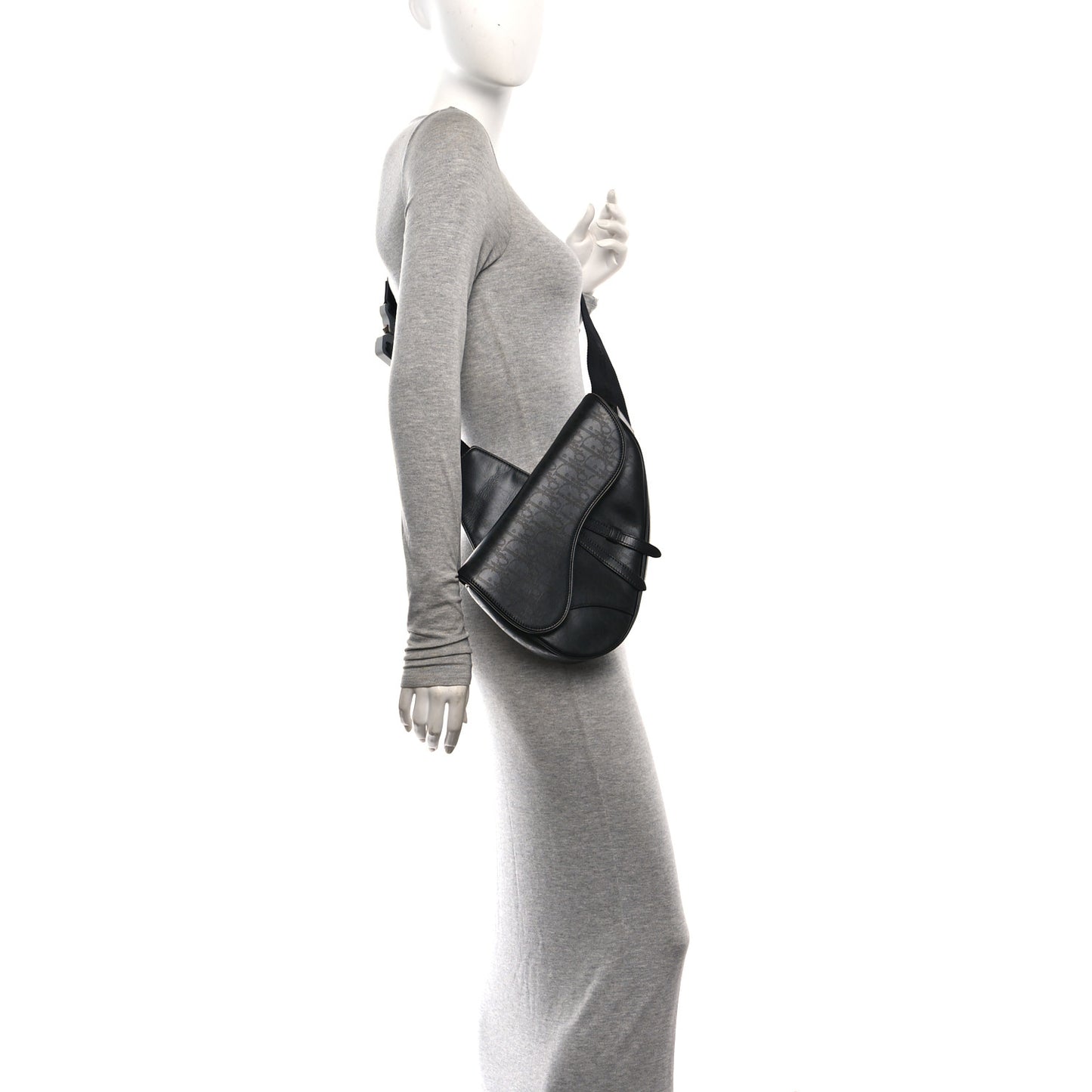Calfskin Perforated Oblique Galaxy Mens Saddle Bag Black