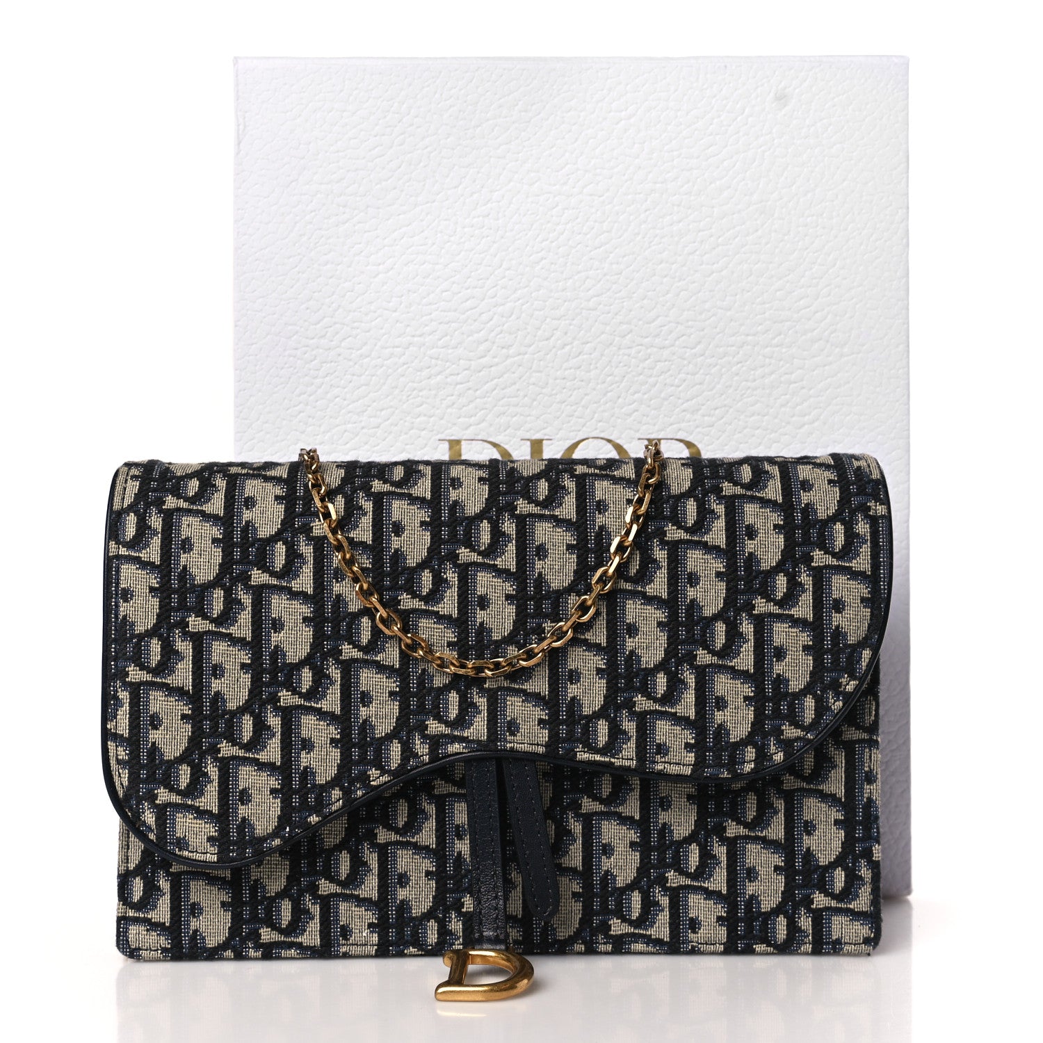 Christian Dior Oblique Saddle Chain Pouch Blue 9 of 9