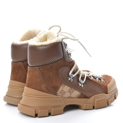Gucci X SEGA Suede Shearling Calfskin GG Monogram Mens Flashtrek High-Top Sneakers 8 New Cuir Beige Ruggine 4 of 7