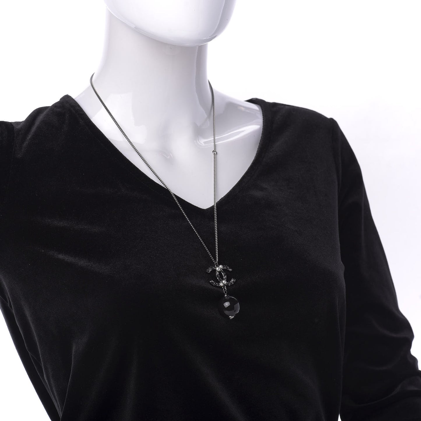 Ruthenium Pearl Bead CC Necklace Black