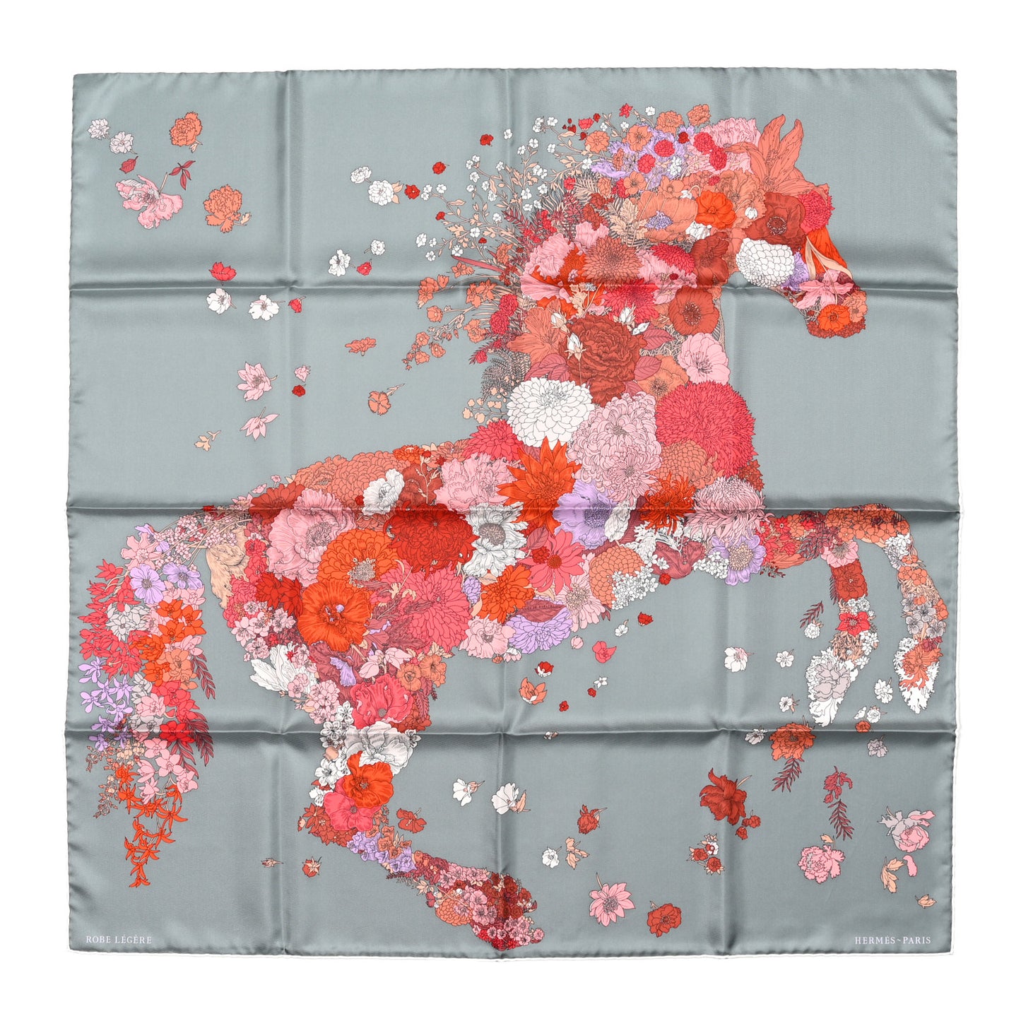 Silk Robe Legere Scarf 90 Gris Corail Rose Pourpre