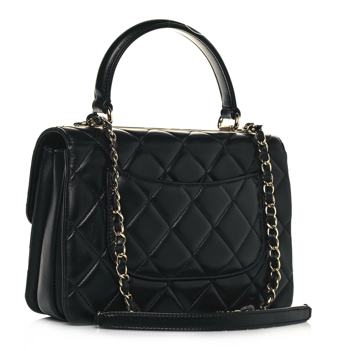 Lambskin Quilted Small Trendy CC Dual Handle Flap Bag Black