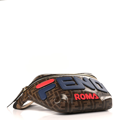 Fendi X FILA Glazed Fabric Vitello Century FF 1974 Mania Belt Bag Mogano Panna Blueberry 4 of 9