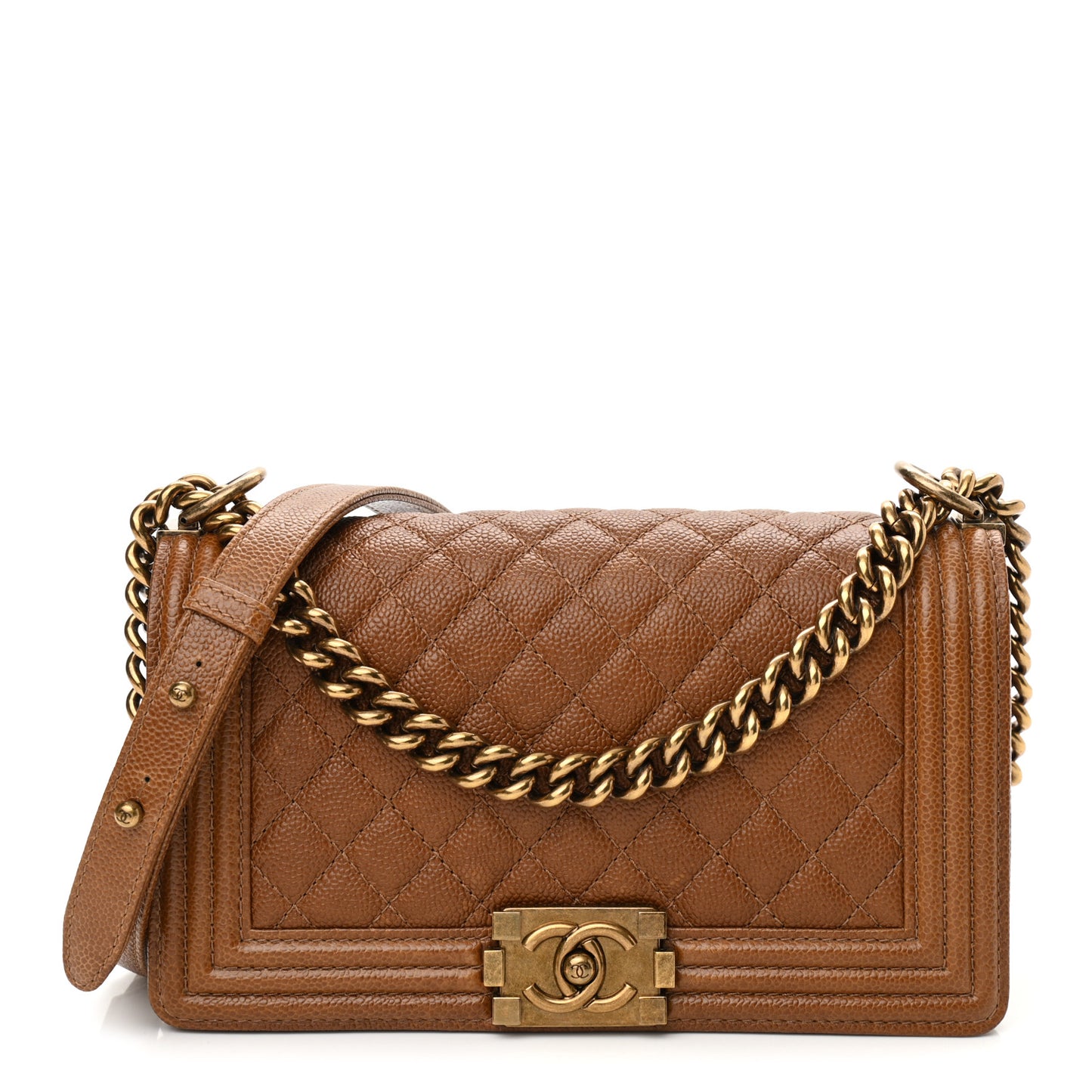 Caviar Quilted Medium Boy Flap Light Brown