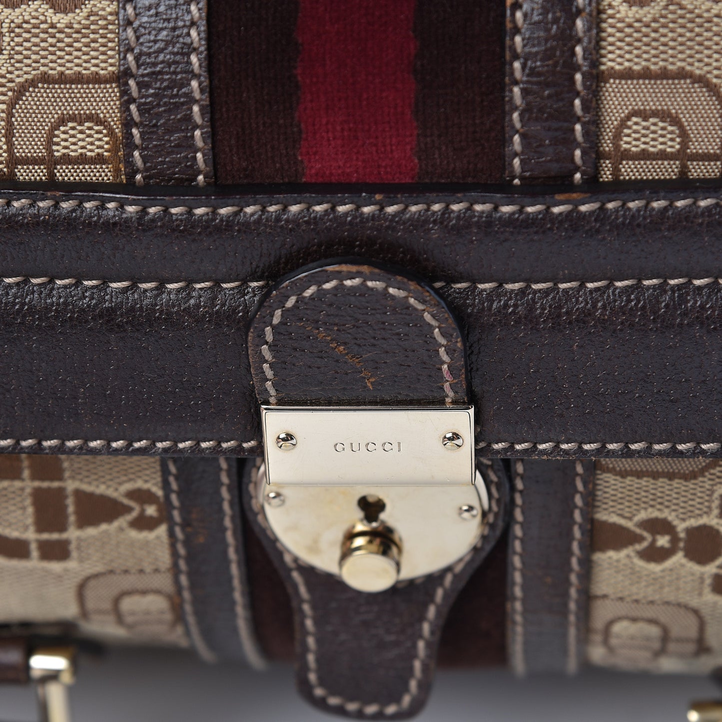 Horsebit Canvas Large Treasure Boston Tote Dark Brown