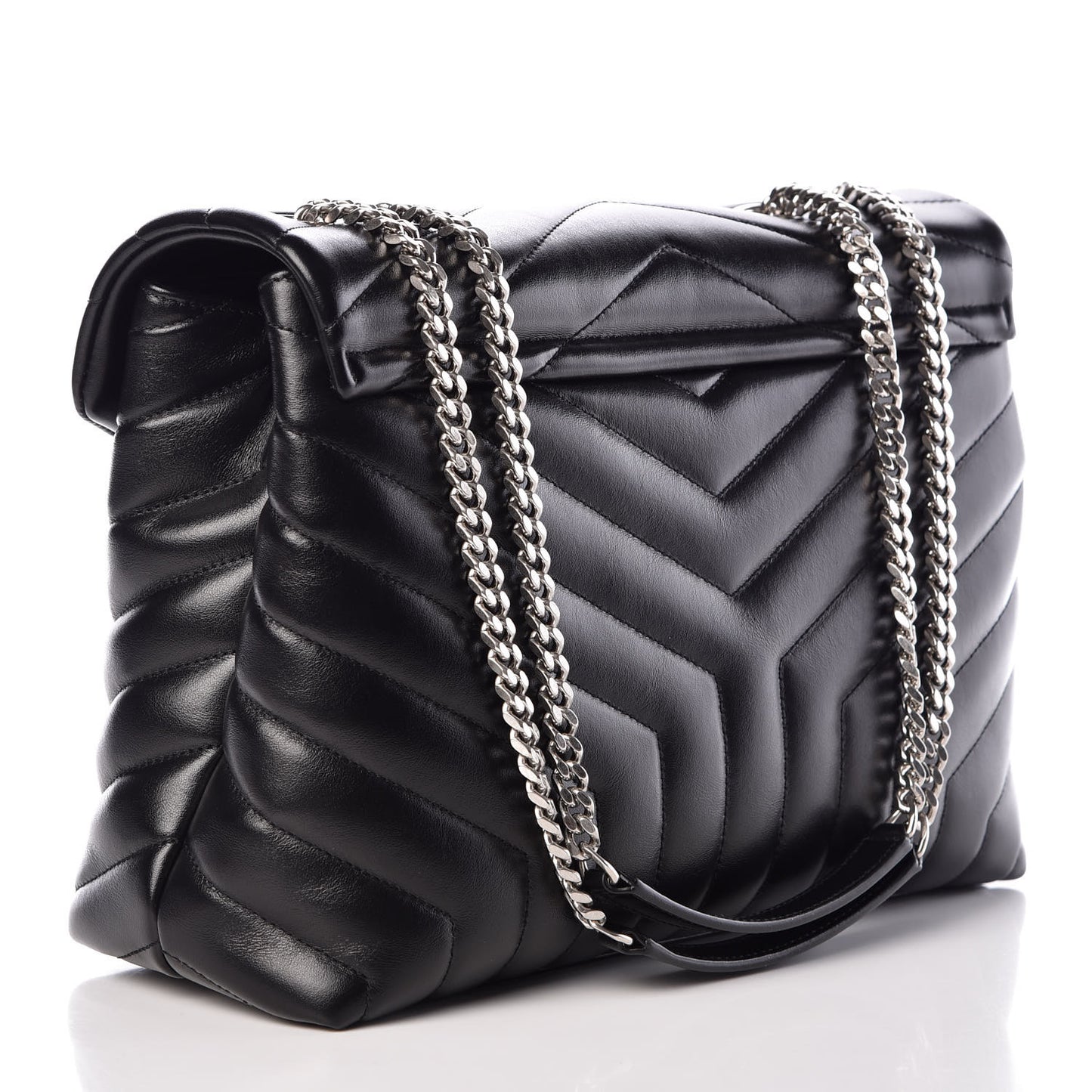 Calfskin Y Quilted Monogram Medium Loulou Chain Satchel Black