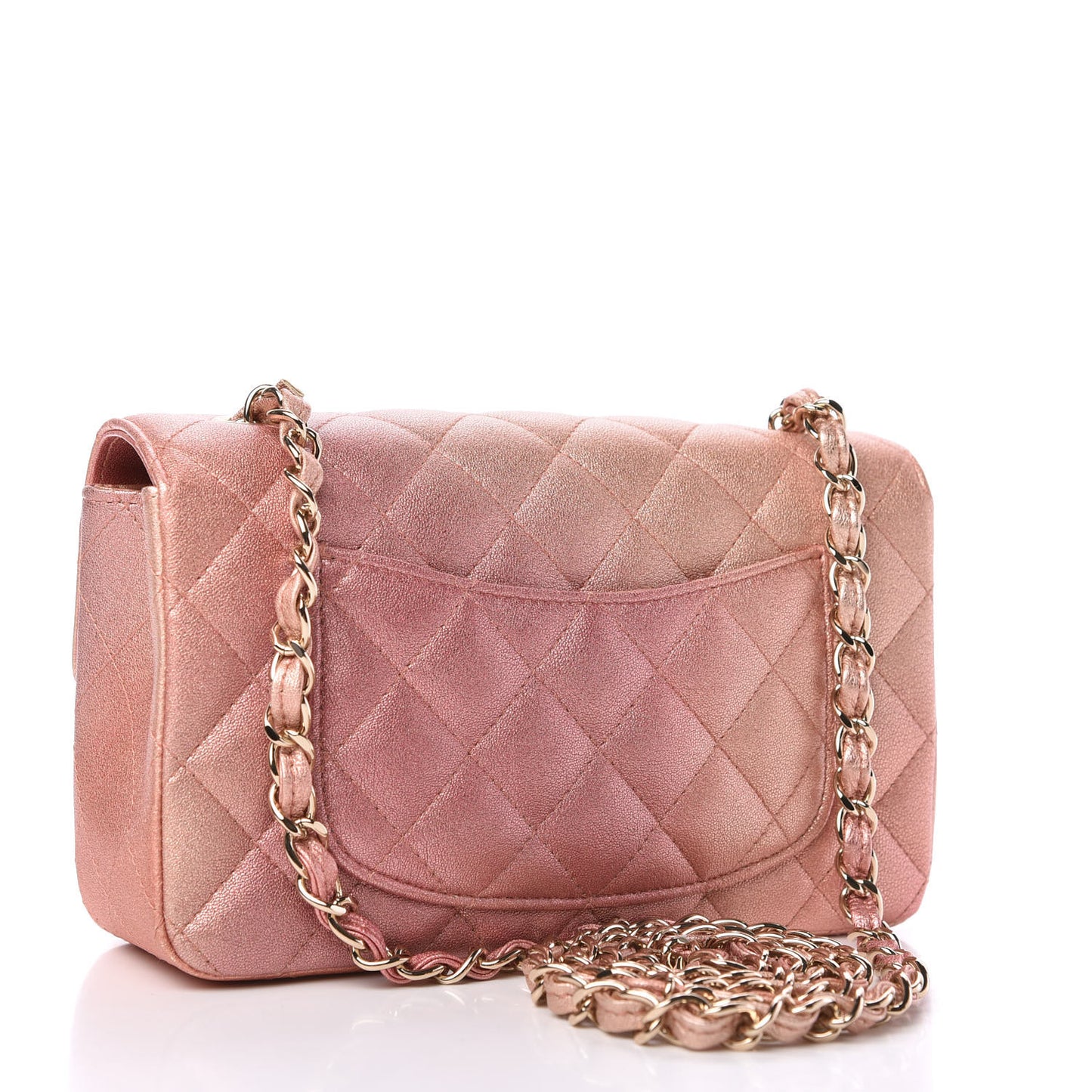 Metallic Lambskin Quilted Ombre Mini Rectangular Flap Pink