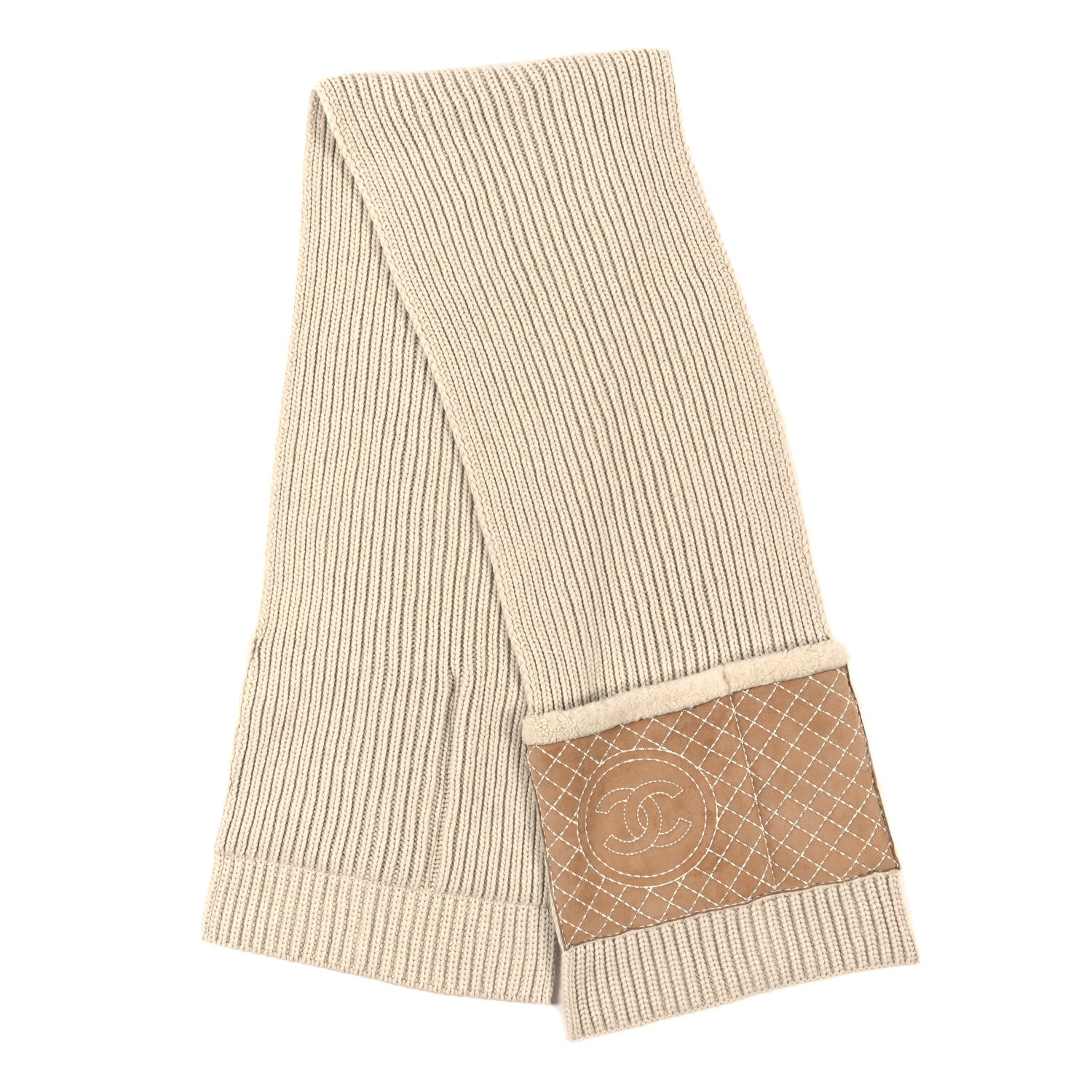 Chanel Cashmere Suede Quilted CC Scarf Beige 2 of 3
