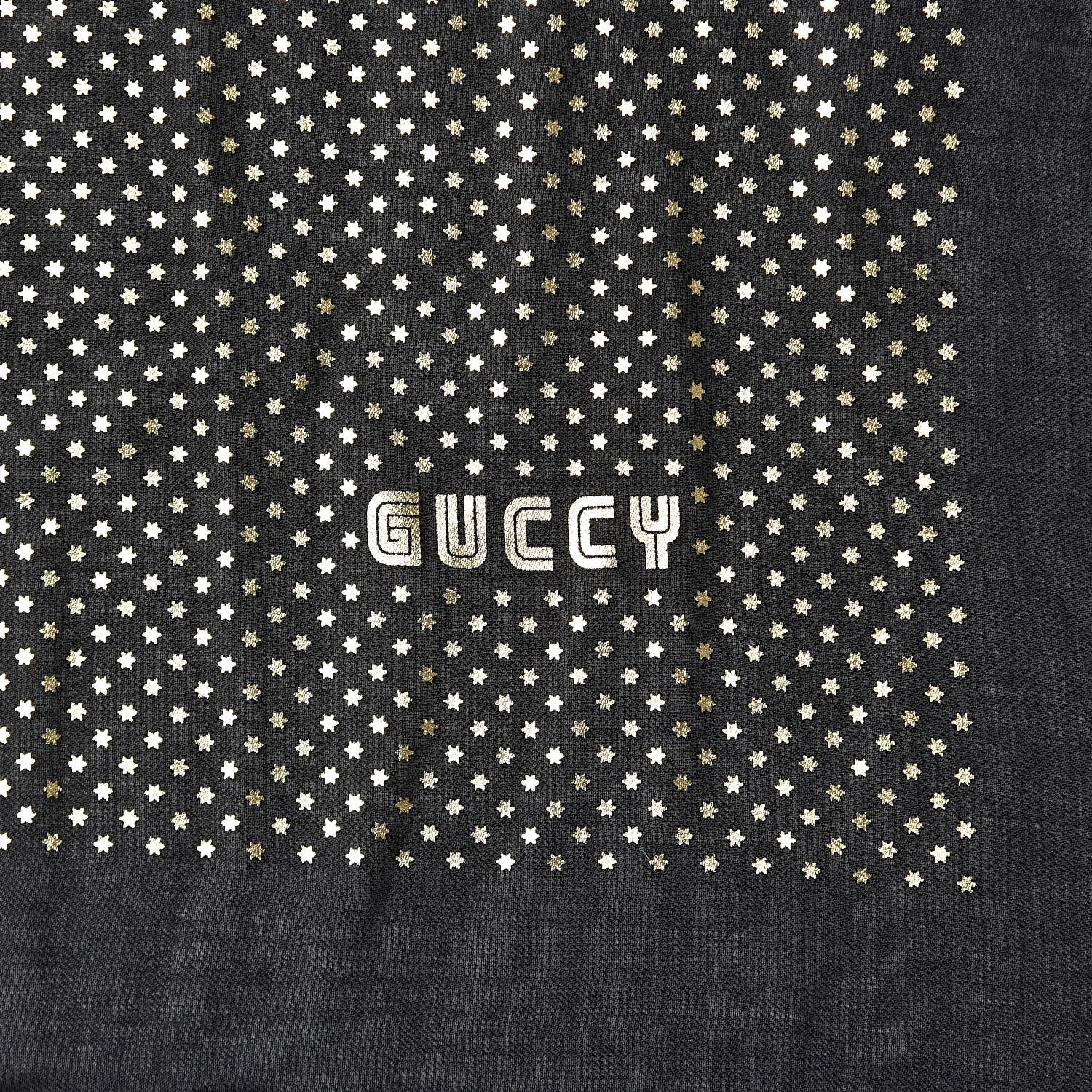 Gucci X SEGA Modal Cashmere GUCCY Stars Print Shawl Black Gold 3 of 4