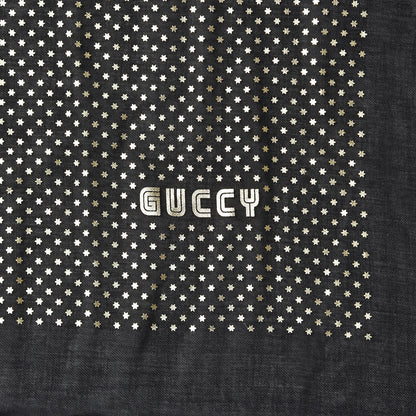 Gucci X SEGA Modal Cashmere GUCCY Stars Print Shawl Black Gold 3 of 4