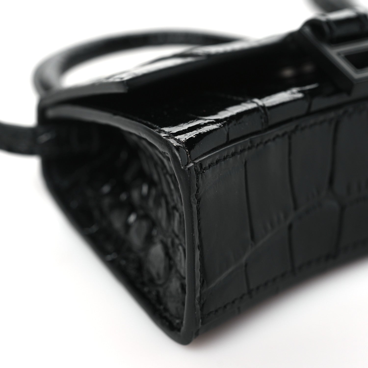 Balenciaga Shiny Calfskin Monochrome Crocodile Embossed Hourglass Top Handle Bag Mini Black 8 of 9