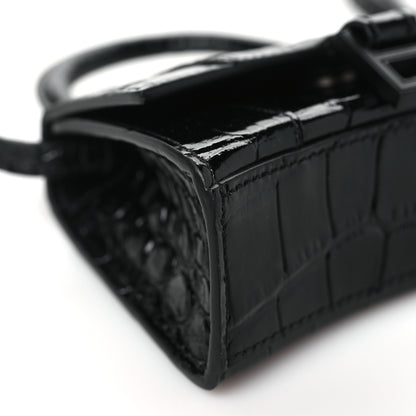 Balenciaga Shiny Calfskin Monochrome Crocodile Embossed Hourglass Top Handle Bag Mini Black 8 of 9