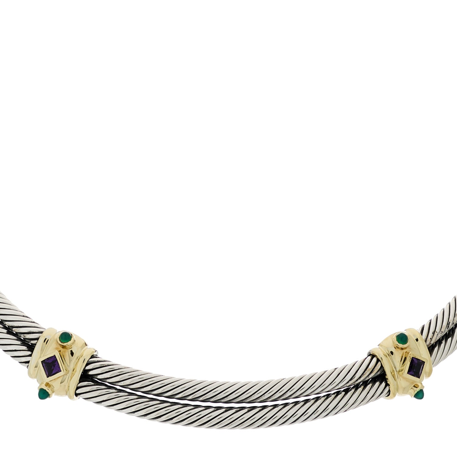 David Yurman Sterling Silver 14K Yellow Gold Amethyst Green Onyx Renaissance Cable Choker Necklace 3 of 5