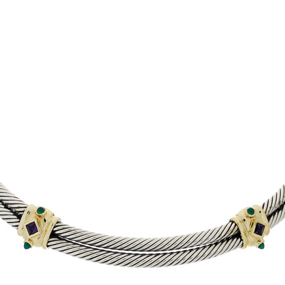 David Yurman Sterling Silver 14K Yellow Gold Amethyst Green Onyx Renaissance Cable Choker Necklace 3 of 5