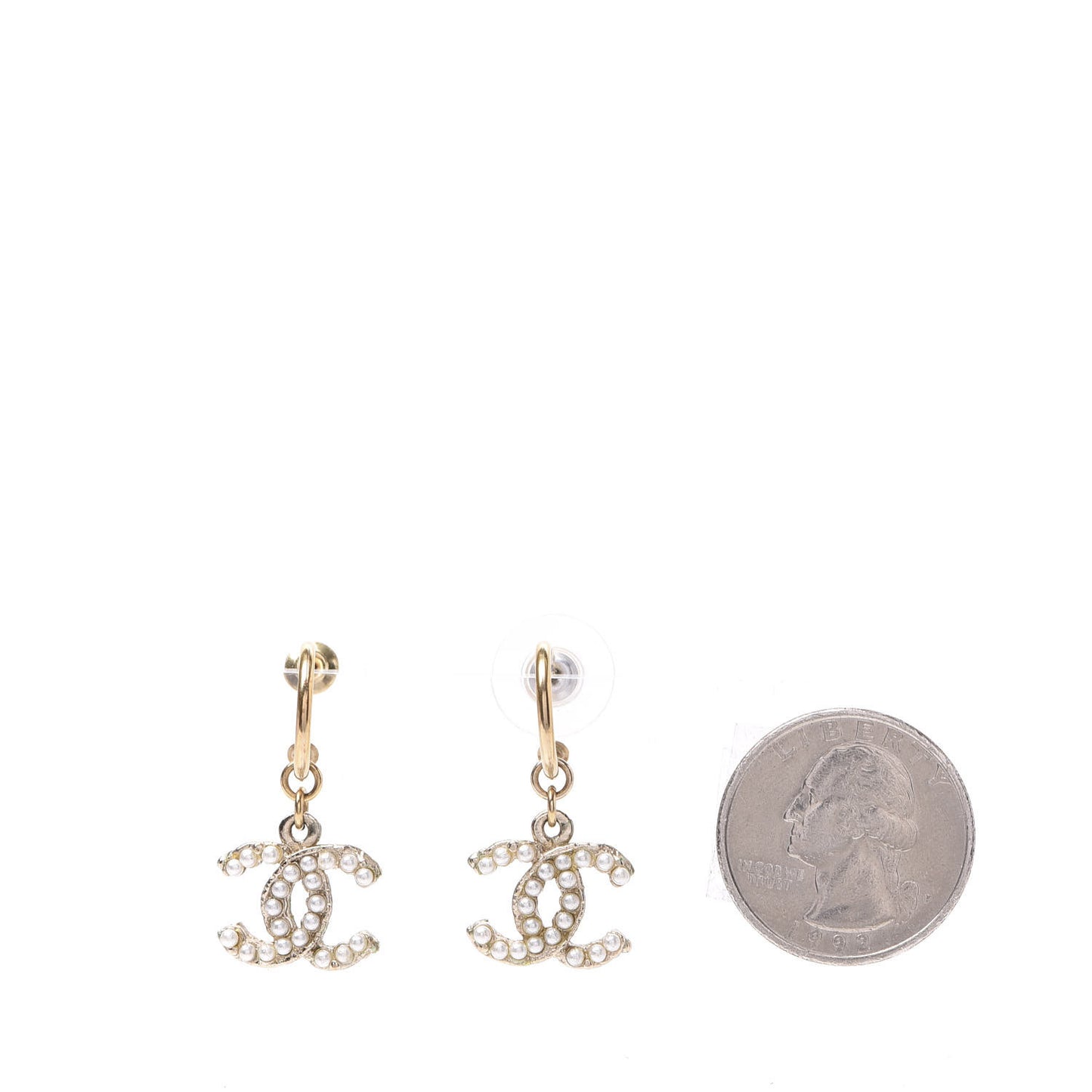 Pearl CC Dangle Earrings Gold