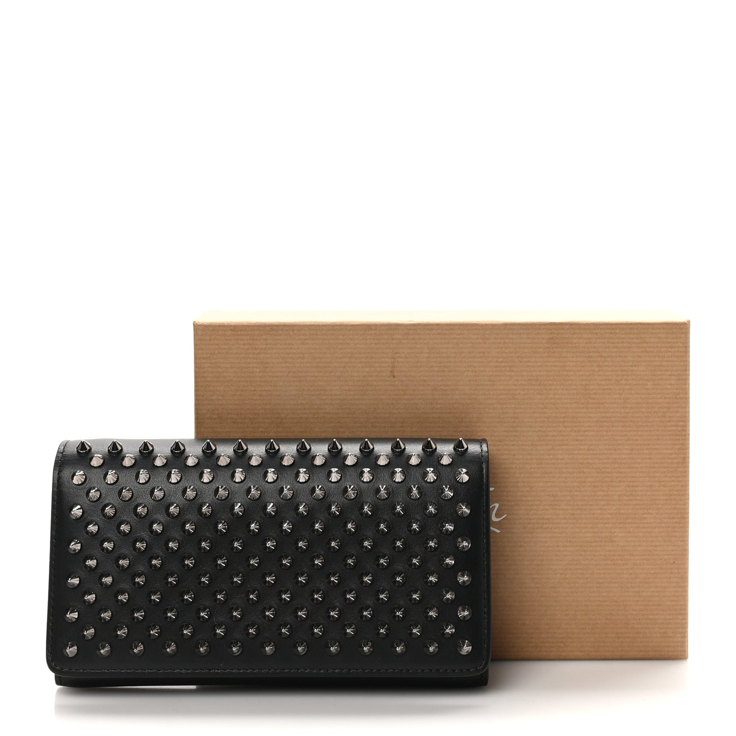 Calfskin Spikes Macaron Wallet Black