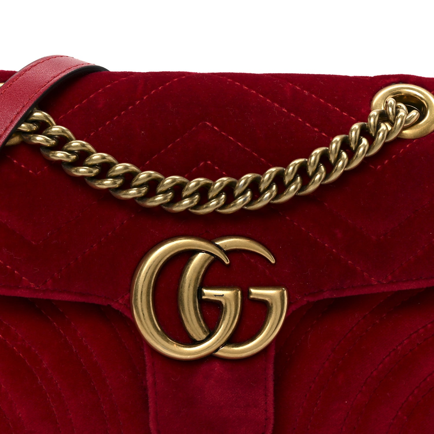 Gucci Velvet Matelasse Mini GG Marmont Shoulder Bag Hibiscus Red 9 of 11