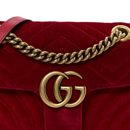 Gucci Velvet Matelasse Mini GG Marmont Shoulder Bag Hibiscus Red 9 of 11