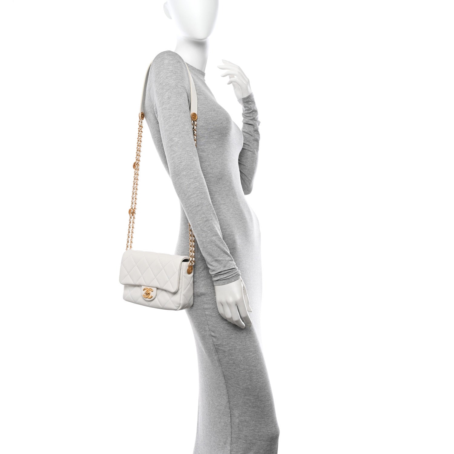 Chanel Caviar Quilted Small Twist Your Buttons Flap White 2 of 11