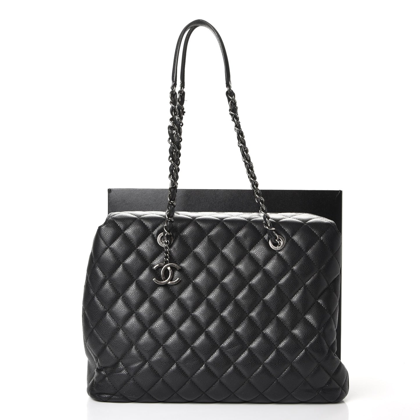 Caviar Quilted City Shopping Tote Black