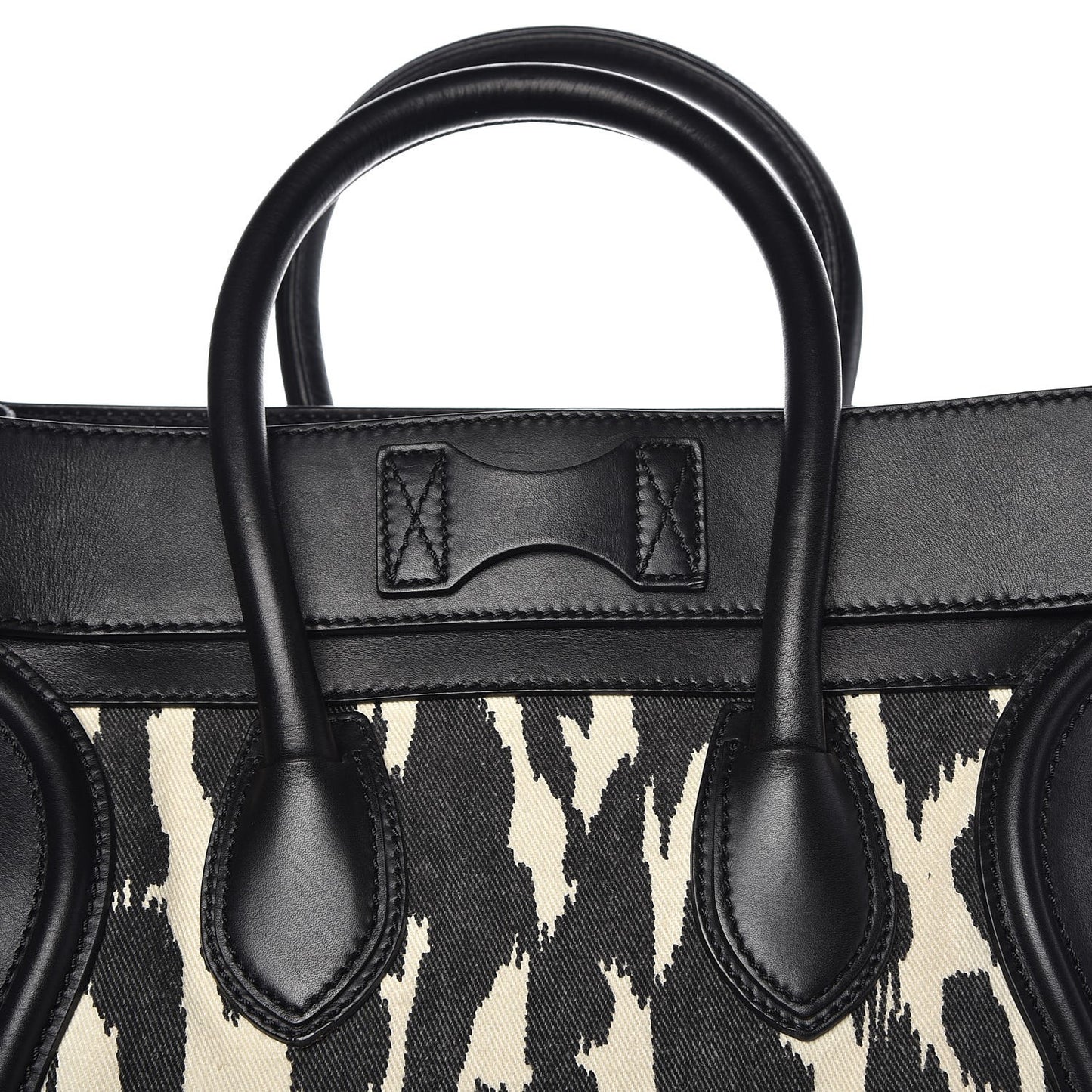 Canvas Smooth Calfskin Leopard Print Mini Luggage Black