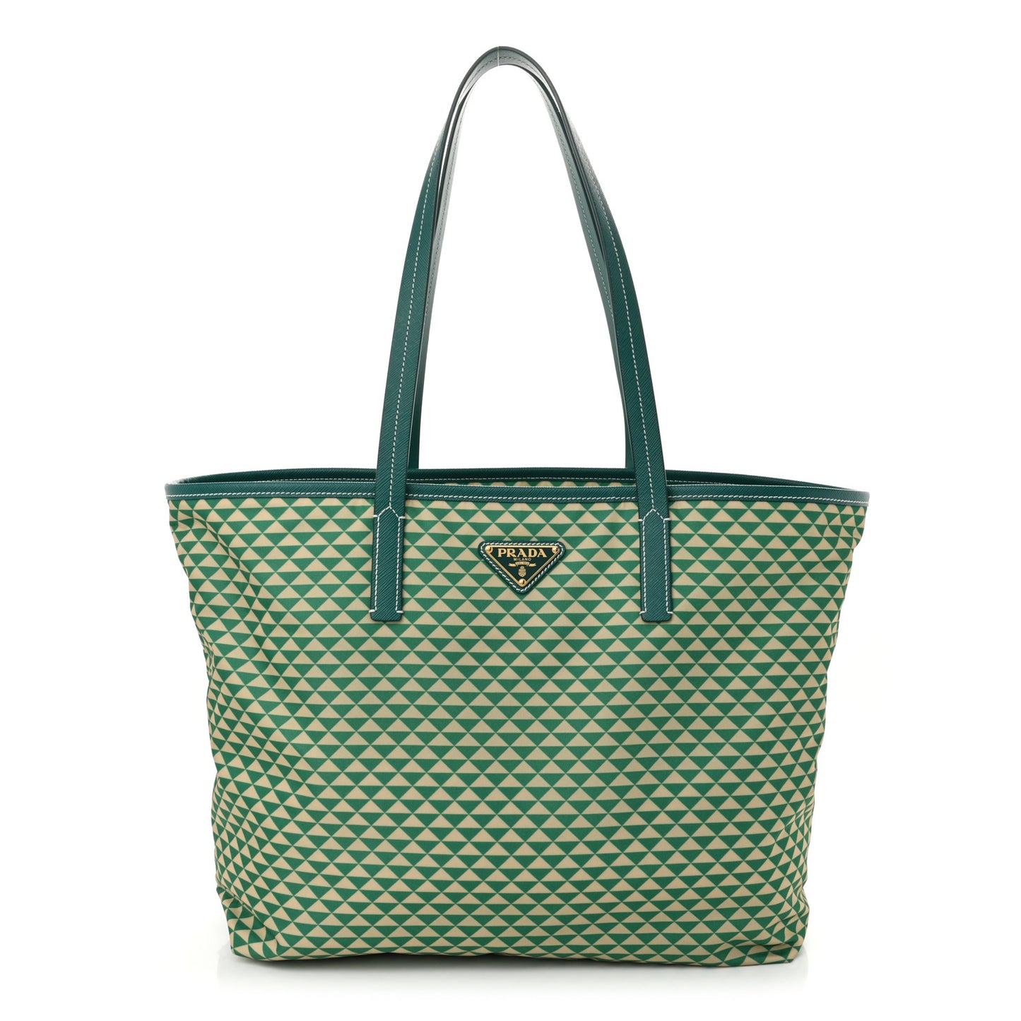 Re-Nylon Saffiano Triangolo Symbole Shopping Tote Green