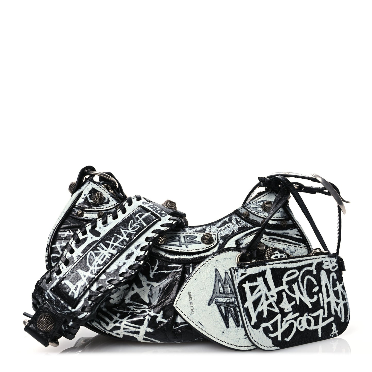 Agneau Arena Graffiti Le Cagole Shoulder Bag XS White Black