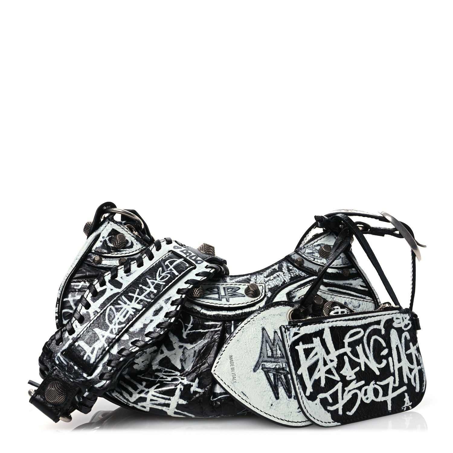 Balenciaga Agneau Arena Graffiti Le Cagole Shoulder Bag XS White Black 1 of 10