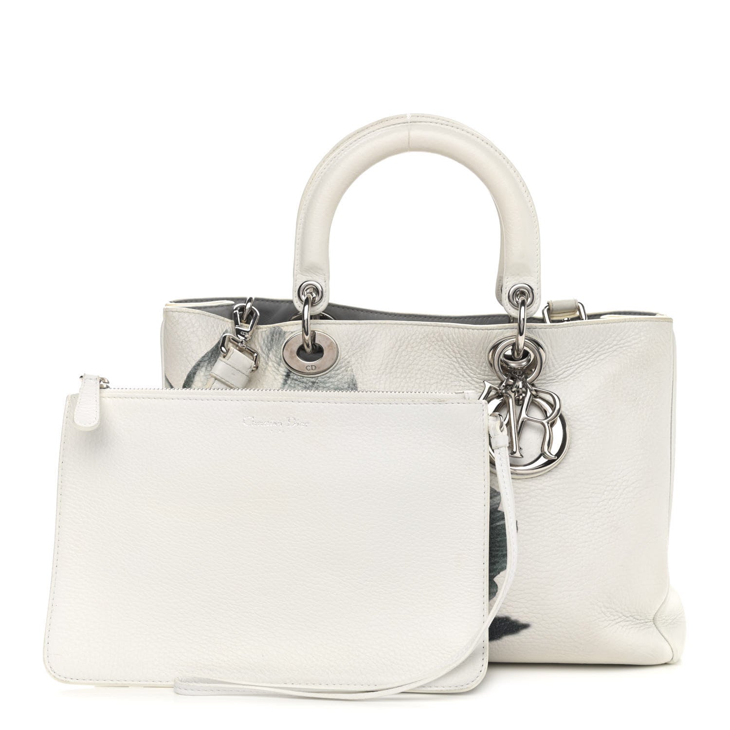 Christian Dior Bullcalf Printed Medium Flower Diorissimo Tote White 2 of 17