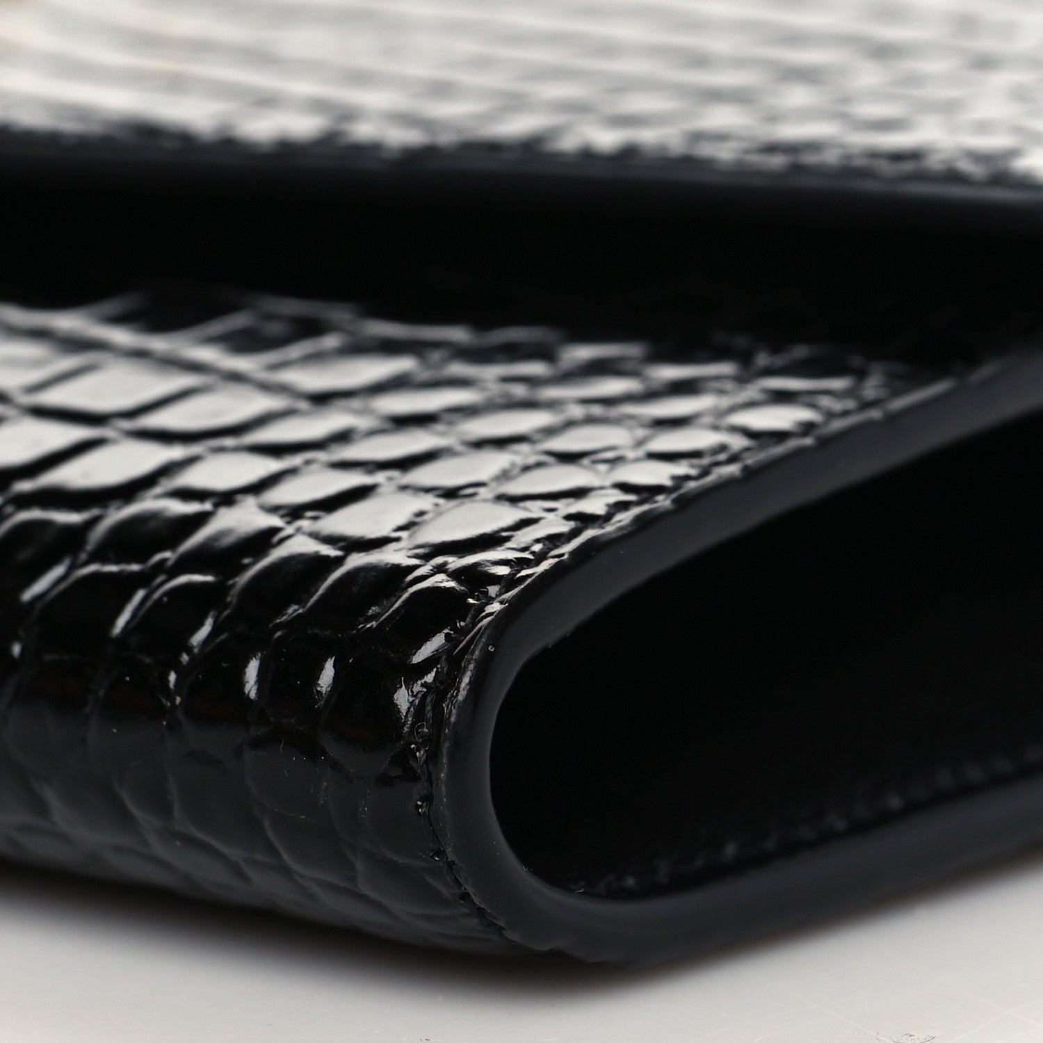 Saint Laurent Calfskin Crocodile Embossed Monogram Uptown Chain Wallet Black 12 of 12