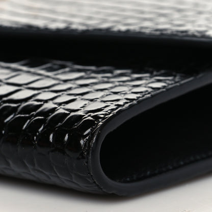 Saint Laurent Calfskin Crocodile Embossed Monogram Uptown Chain Wallet Black 12 of 12