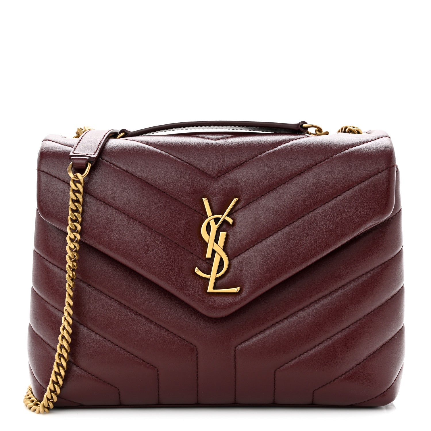 Saint Laurent Calfskin Y Quilted Monogram Small Loulou Chain Satchel Dark Legion Red 1 of 9