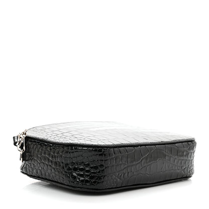 Balenciaga Shiny Calfskin Logo Crocodile Embossed S Everyday Camera Bag with Handle Black 4 of 13