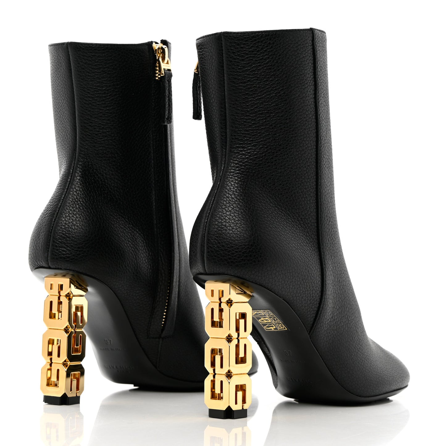 Grained Calfskin G Cube Heel Ankle Boots 37 Black