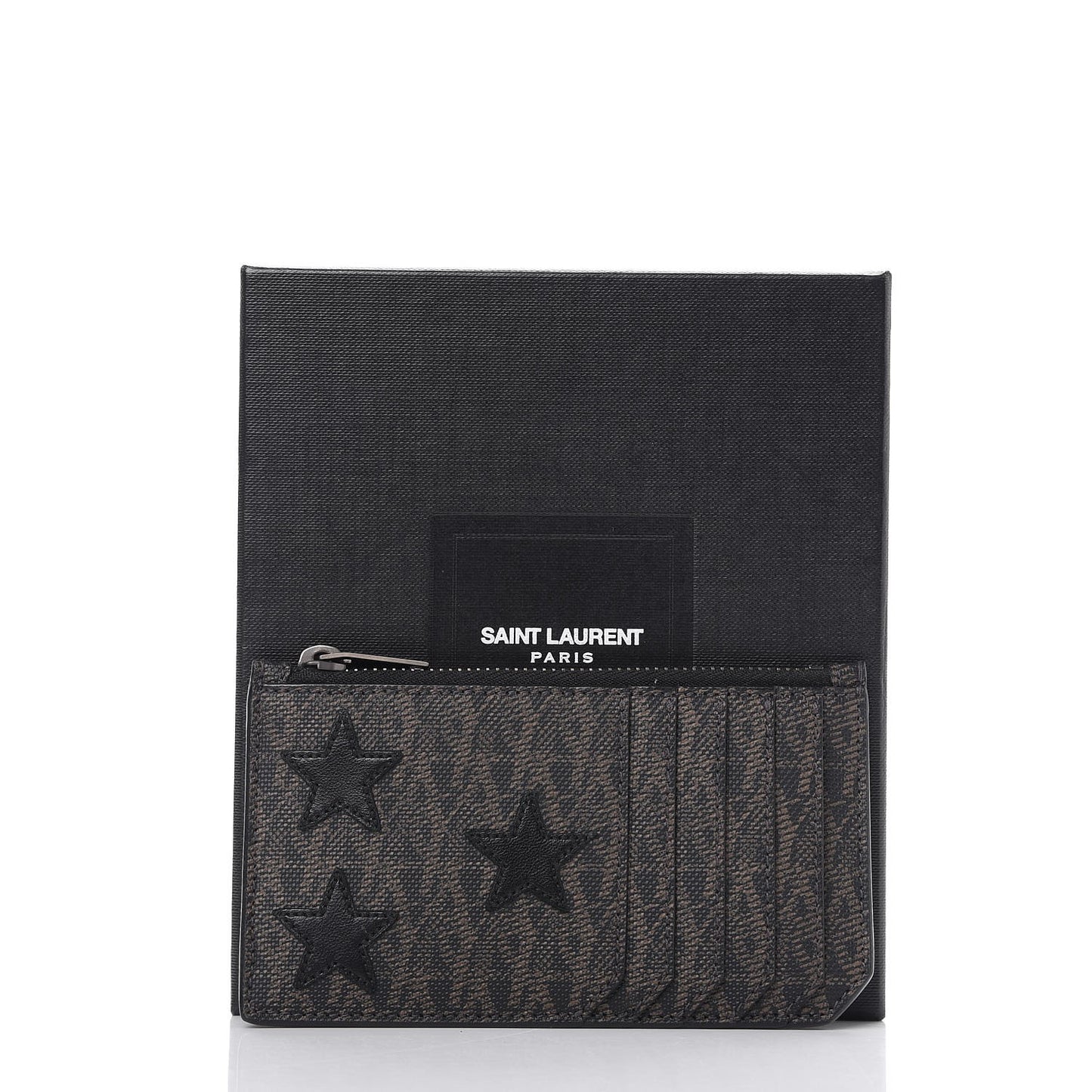 Classic Toile Monogram Stars 5 Fragments Zip Pouch Card Holder Black