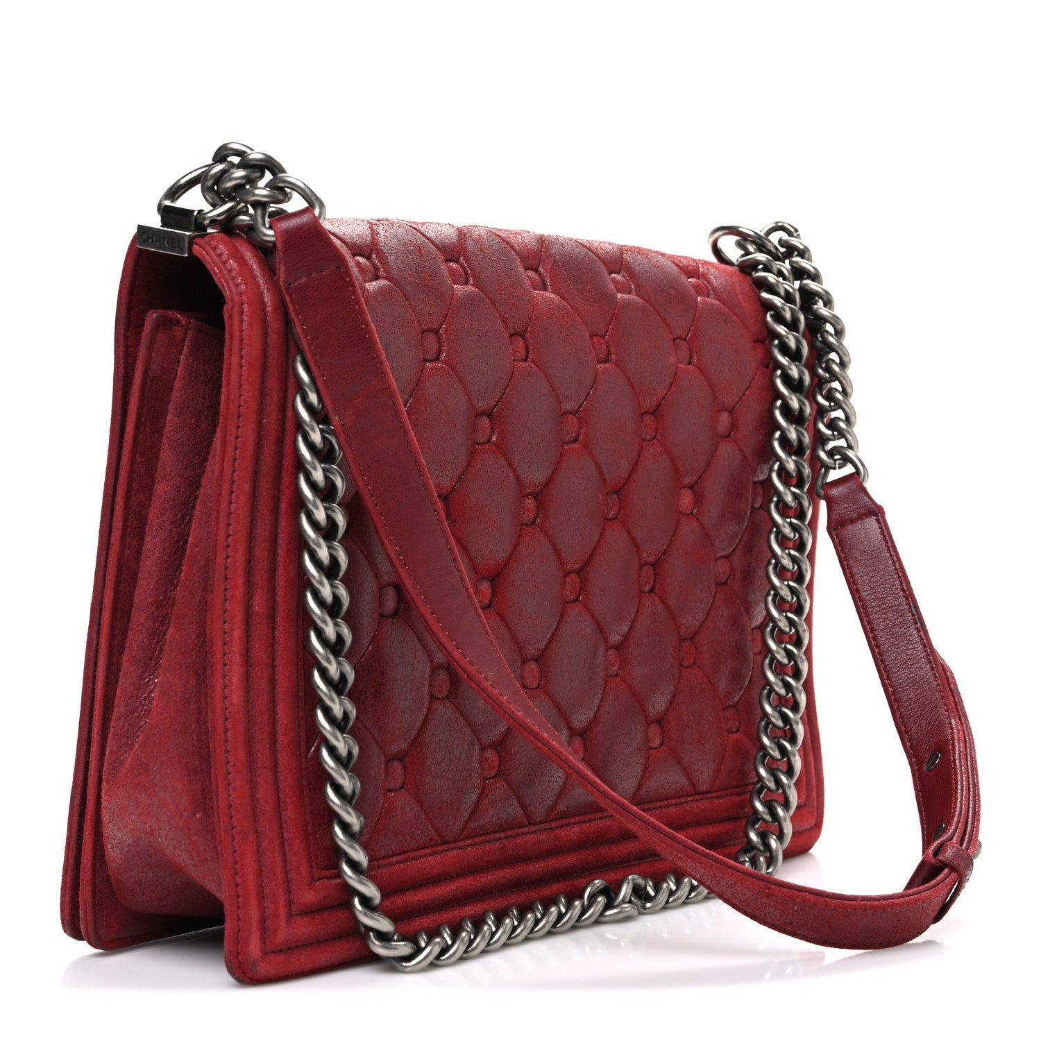 Chanel Nubuck Chesterfield Quilted Large Celtic Boy Flap Red 3 of 10