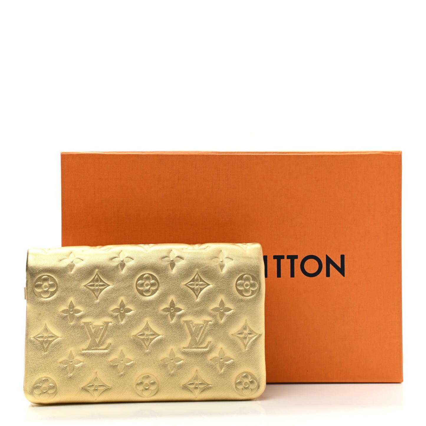Metallic Lambskin Embossed Monogram Pochette Coussin Gold