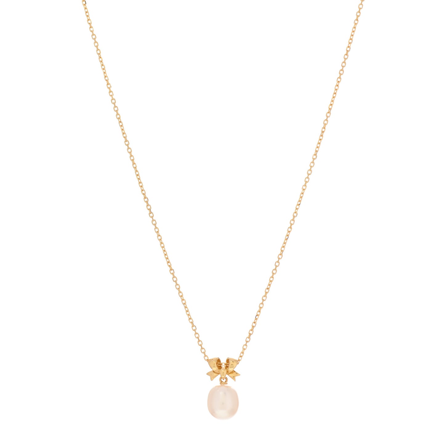 18K Yellow Gold Akoya Pearl Ribbon Pendant Necklace
