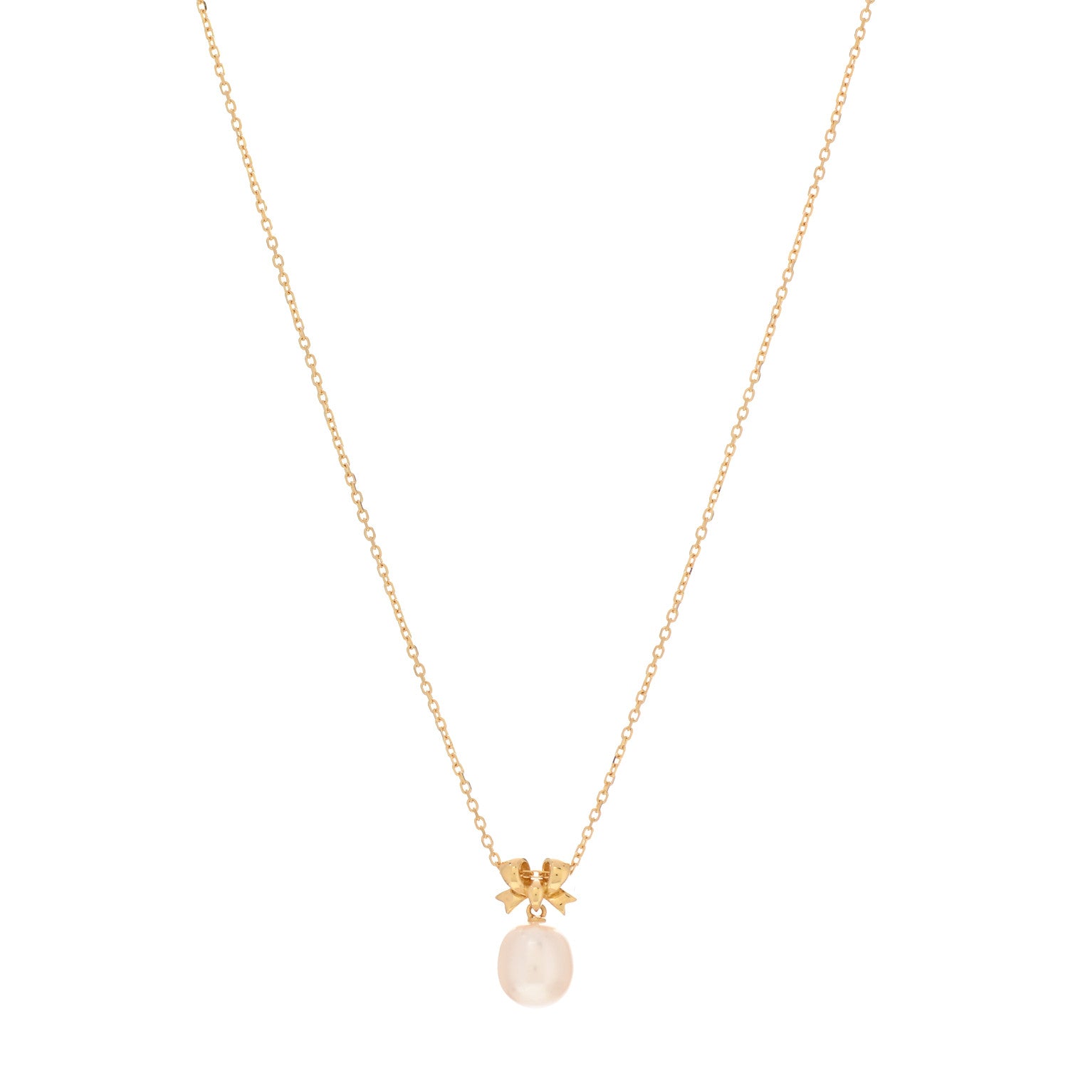 Mikimoto 18K Yellow Gold Akoya Pearl Ribbon Pendant Necklace 1 of 5