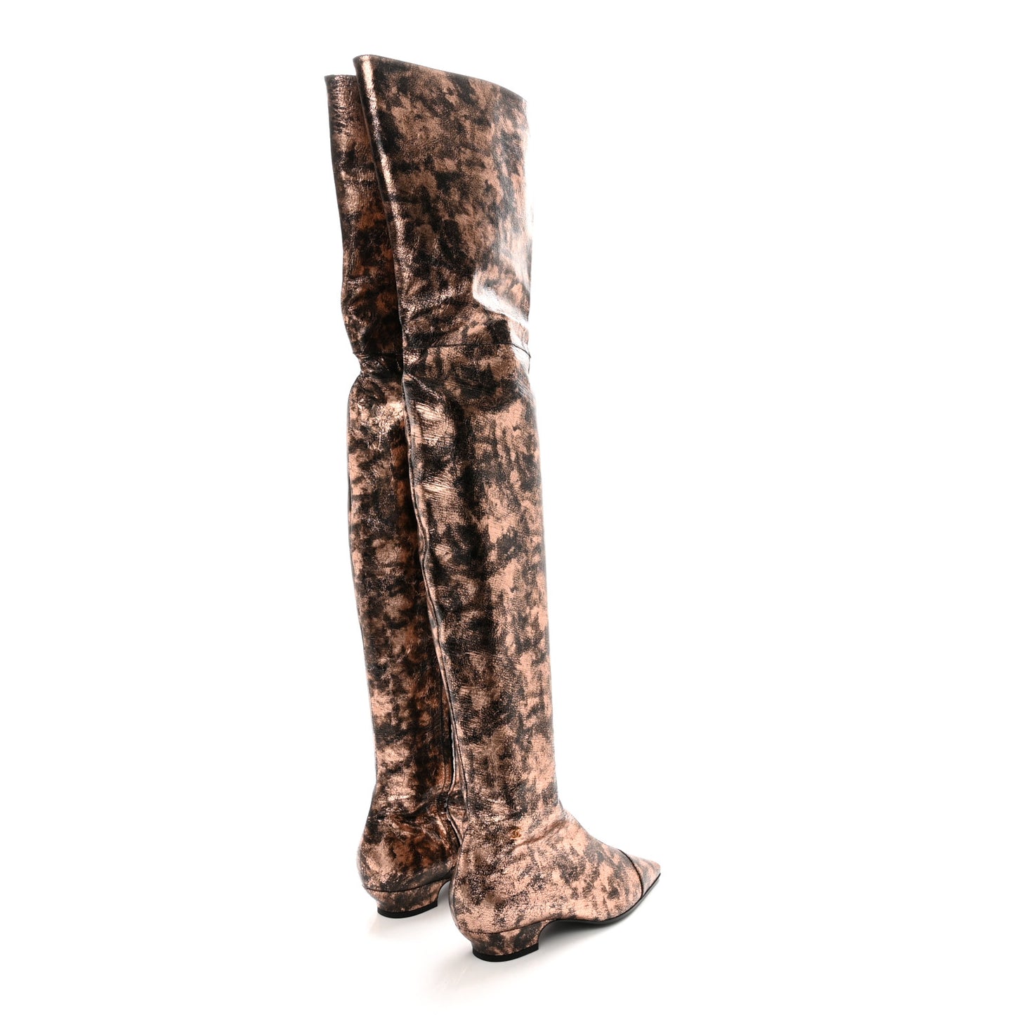 Laminated Goatskin Over the Knee Boots 37 Bronze