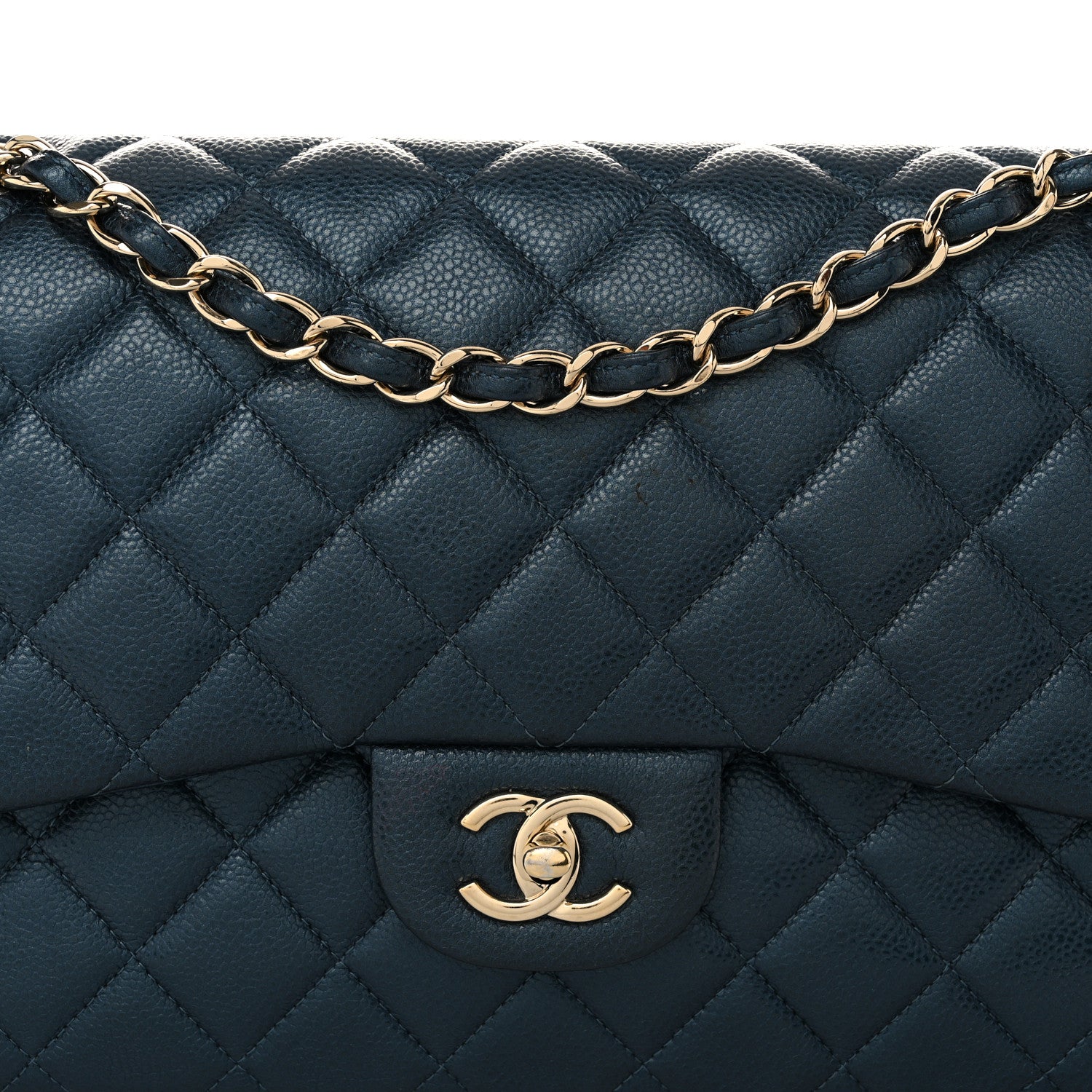 Chanel Metallic Caviar Quilted Jumbo Double Flap Dark Blue 7 of 10