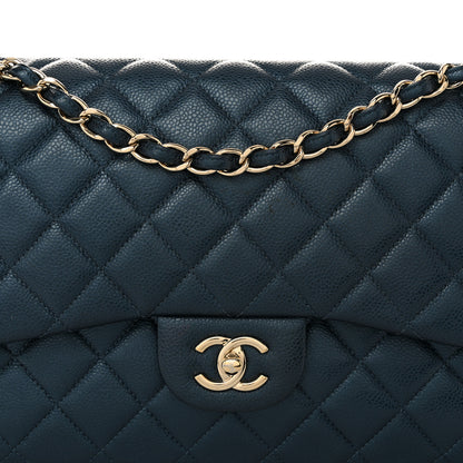 Chanel Metallic Caviar Quilted Jumbo Double Flap Dark Blue 7 of 10